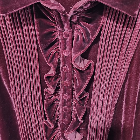 Soft Surroundings Vintage Ruffle Look Velvet Top- Cranberry Color- Large - Picture 4 of 4